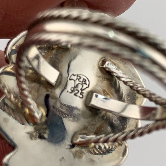TURQUOISE NAVAJO RUNNING BEAR SIGNED STERLING SILVER RING VINTAGE SIZE 8.25 - Picture 5 of 13